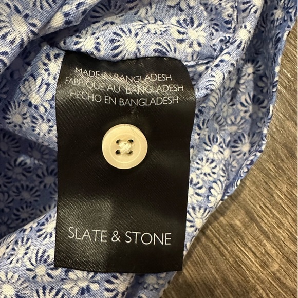 New Slate & Stone Men's Printed Poplin Blue Short Sleeve Button Flower Shirt XL - Picture 6 of 11